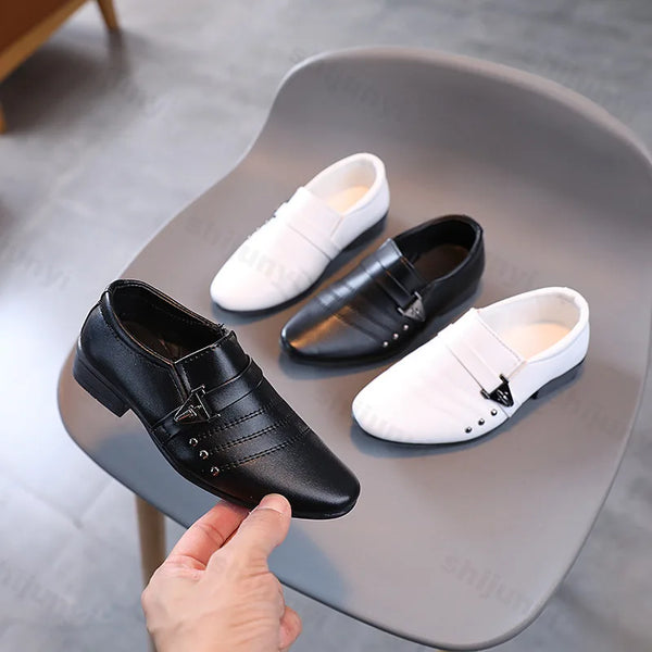 Children Boys Leather Shoes 2025 New Retro Fashion Non Slip Pointed