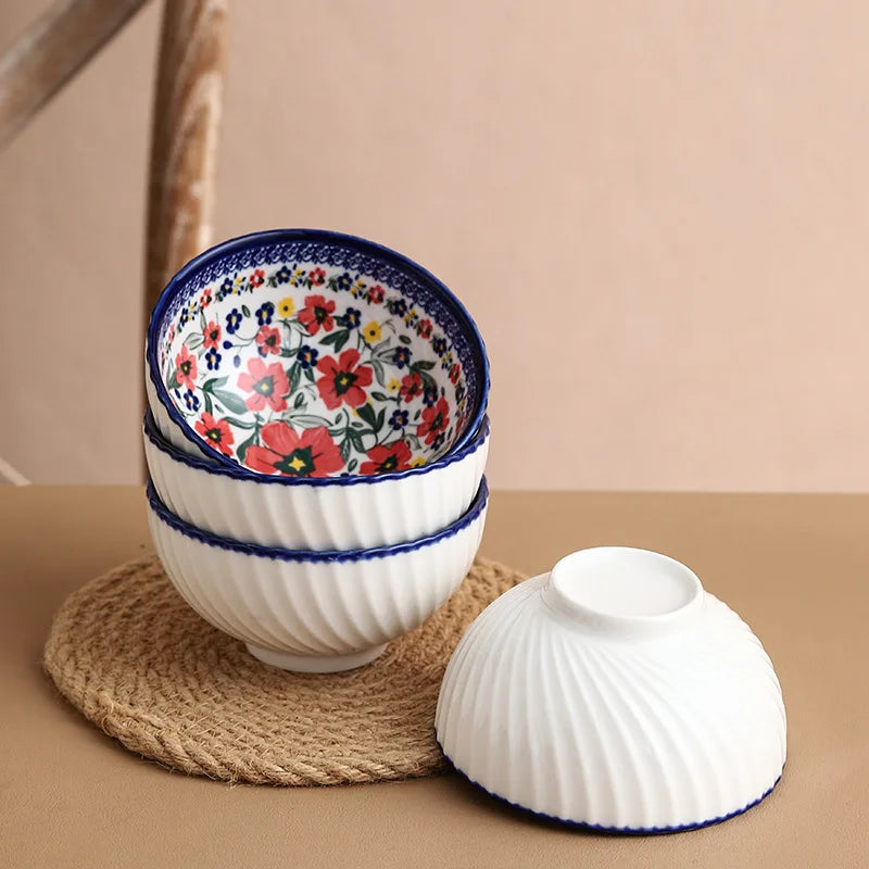Japanese ramen bowl set (310ml), Cereal & Salad Bowl Serving Set - (2/4/6) PCS, Ceramic Table Wear, Oven Safe