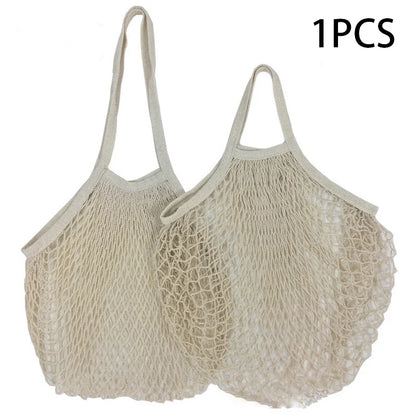Portable Reusable Grocery Bags - Cotton Mesh String Shopping Tote