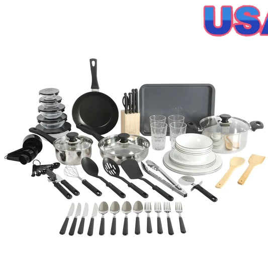 71-Piece Stainless Steel Silver Cookware & Dinner Set