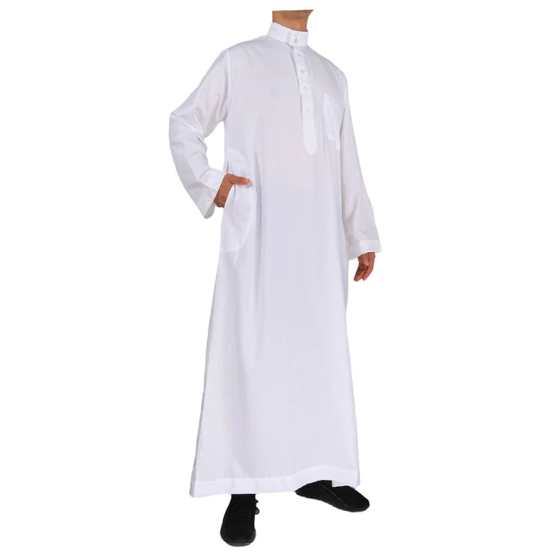 Men's Islamic Kaftan Thobe | Dubai Abaya Style Long Sleeve Prayer Dress
