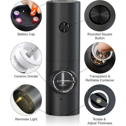 2pcs Electric Pepper & Salt Grinder Set, Battery Powered Adjustable Mill