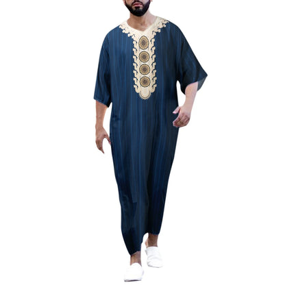 Men's Galabia Thobe - Solid Color Round Neck Robe
