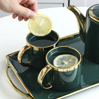 European Style Green Gold Bone China Tea Set