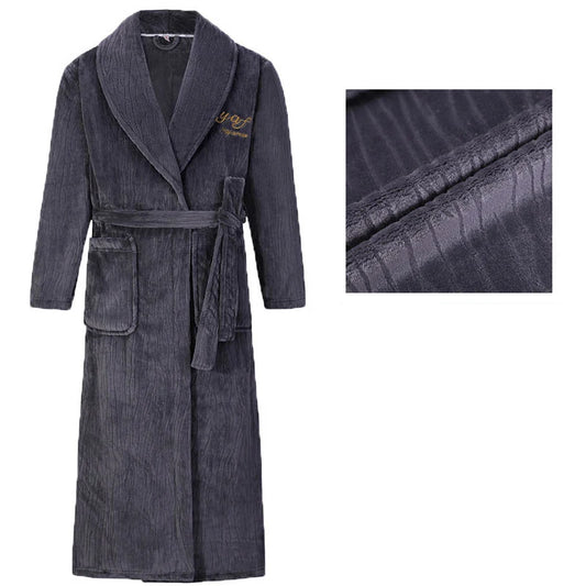 Unisex Thicken Long Robe: Soft Flannel & Coral Fleece Winter Warm Sleepwear