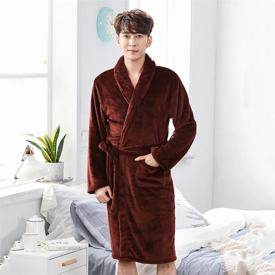 Men's Hotel Collection Bathrobe: Eco-Friendly Flannel Fleece Luxury Loungewear