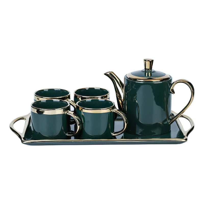 European Style Green Gold Bone China Tea Set