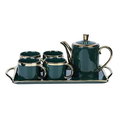 European Style Green Gold Bone China Tea Set