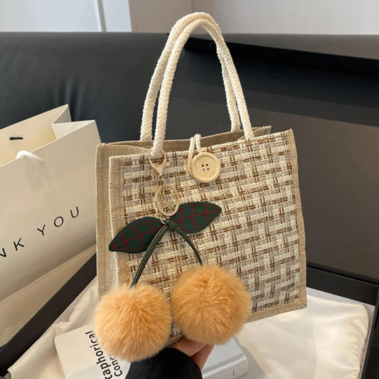 Jute Tote Bag - Woven Linen Handbag for Grocery & Lunch