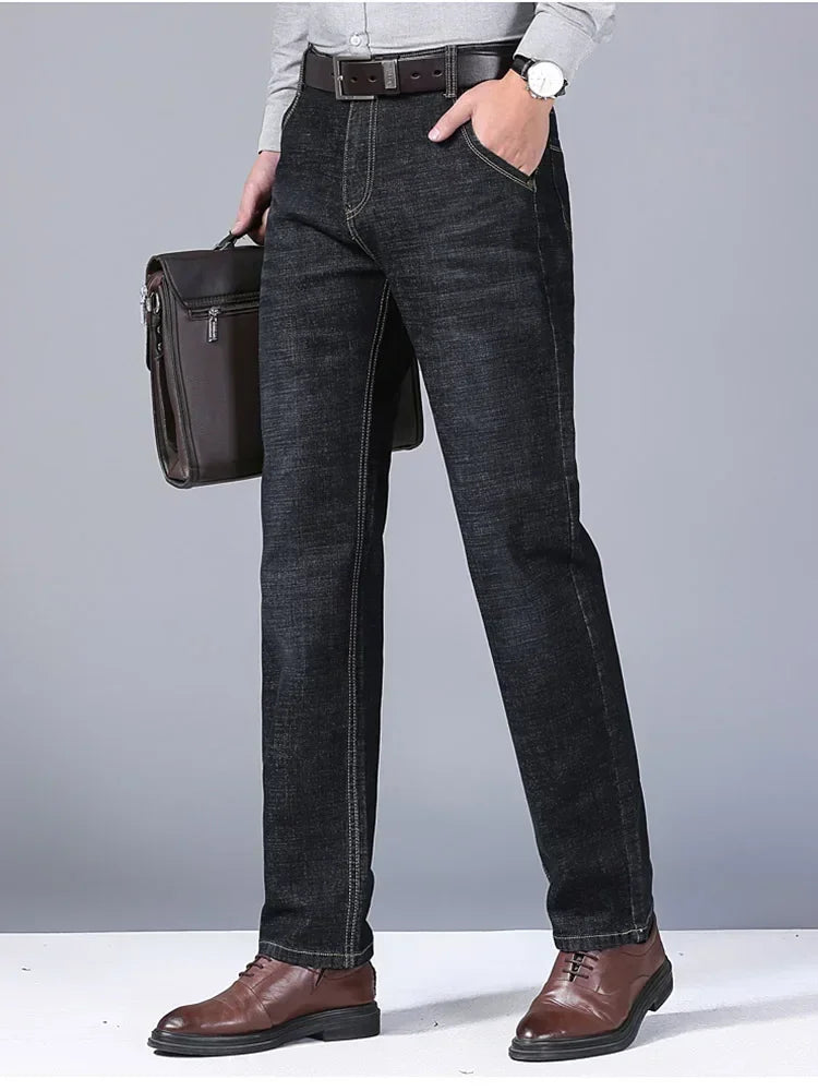 Spring Men's Slim-Fit Denim Pants - Black & Blue Classic Jeans