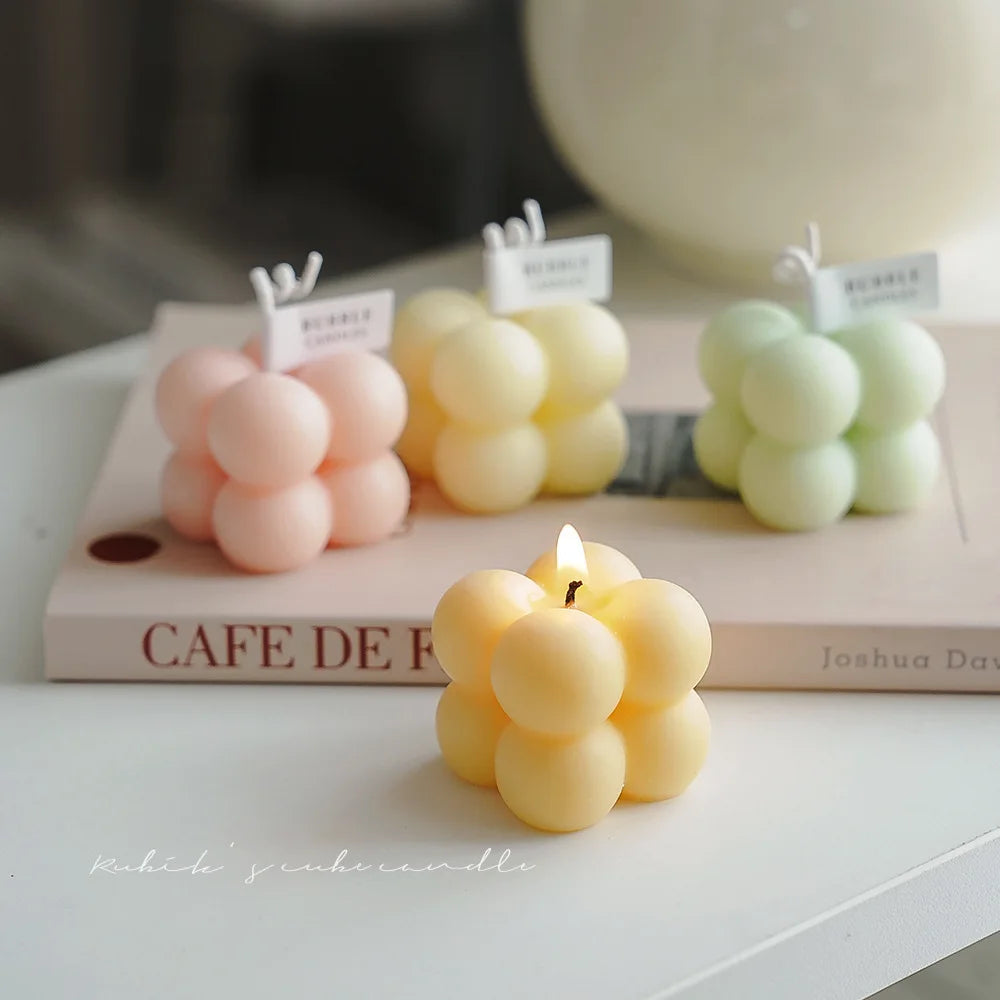 Square Ball-Shaped Scented Candle - Handcrafted & Colorful Birthday Gift