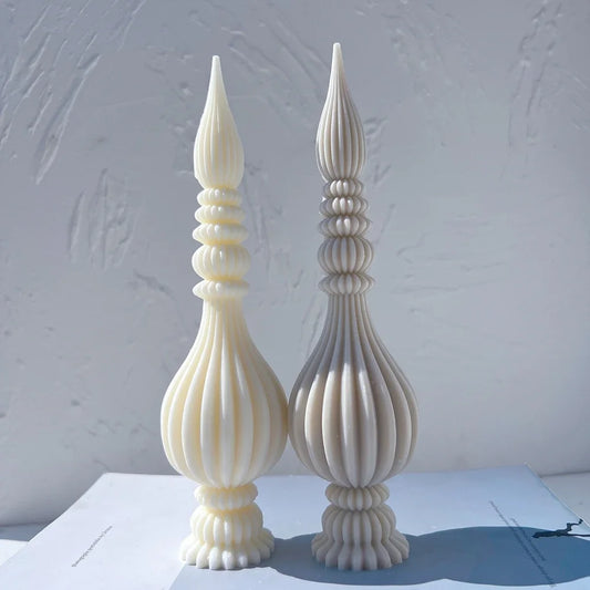 Tall Ribbed Pillar Candle Mold - Geometric Silicone Mold