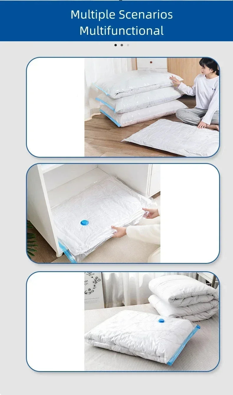 8PCS Vacuum Storage Bags - Space Saver Travel Storage with Hand-Pump