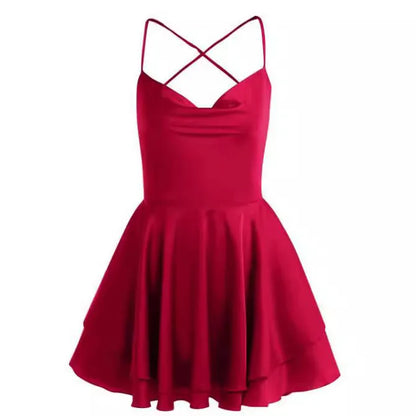 Summer Satin Backless Suspender Ruffled A-Hem Dress