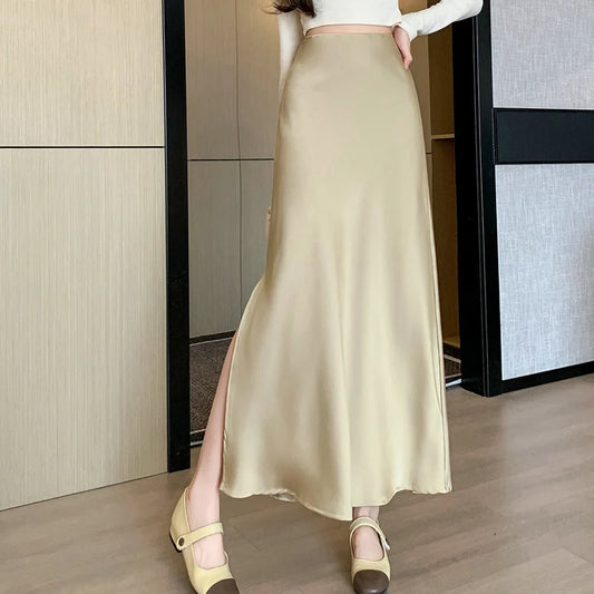 Seoulish Vintage Satin Skirts - Summer Elegant Office Wear