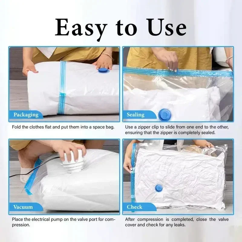 8PCS Vacuum Storage Bags - Space Saver Travel Storage with Hand-Pump