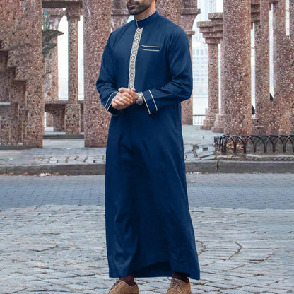 Men's Embroidered Islamic Thobe | Long-Sleeved Arabic Loose Robe Dress