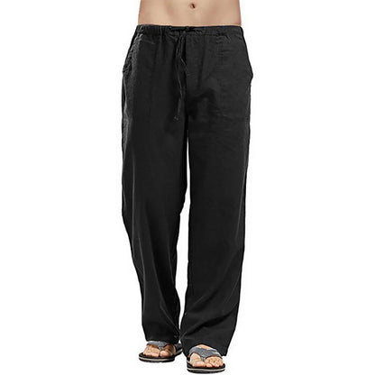 Men's Summer Loose Long Pants - Elastic Waist Drawstring Trousers