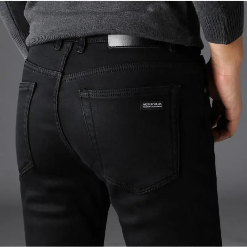 Men's Stretch Black Jeans - Slim-Fit Denim Casual Trousers