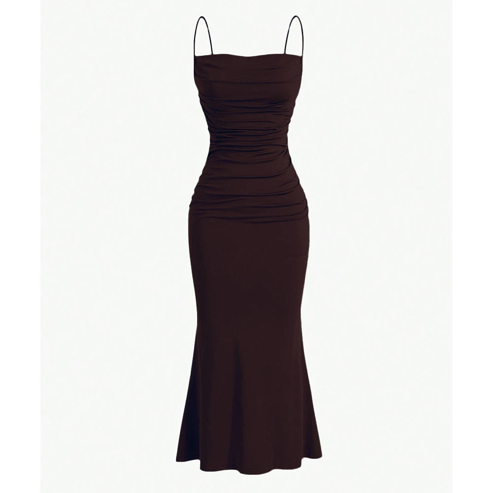 Women's Mermaid Hem Maxi Dress - Slim Fit Spaghetti Strap Party Dress