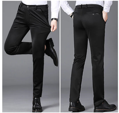Spring Autumn Business Dress Pants - Elastic Waist Frosted Fabric Trousers