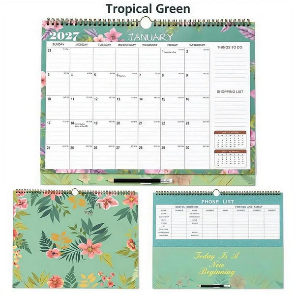 2027 Wall Calendar Floral Design Thick Paper Hanging Planner English
