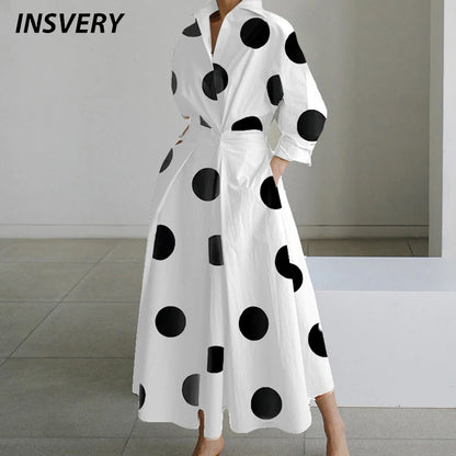 Autumn Maxi Dress - Turn Down Collar Long Sleeve Party Dress