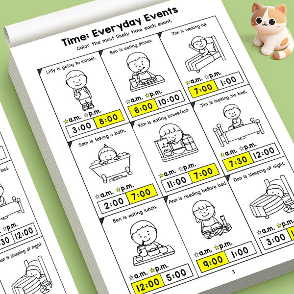 Kids Telling Time Educational Workbook Analog Clock Reading Practice