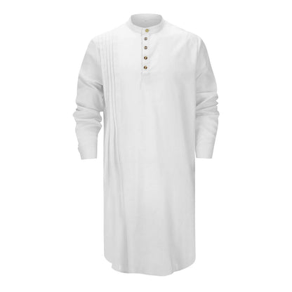 Men's Islamic Cotton Linen Shirt - Stand Collar Kurta Robe