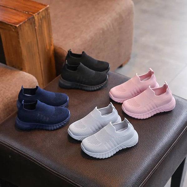 Kids Spring And Autumn Striped Knitted Sneakers Tennis Casual Shoes