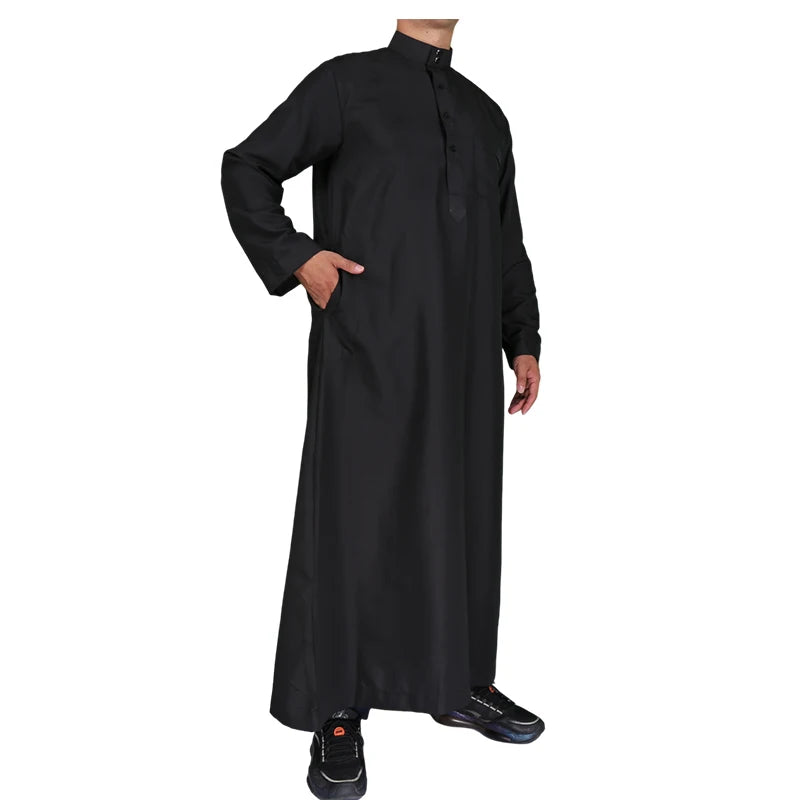Men's Islamic Kaftan Thobe | Dubai Abaya Style Long Sleeve Prayer Dress