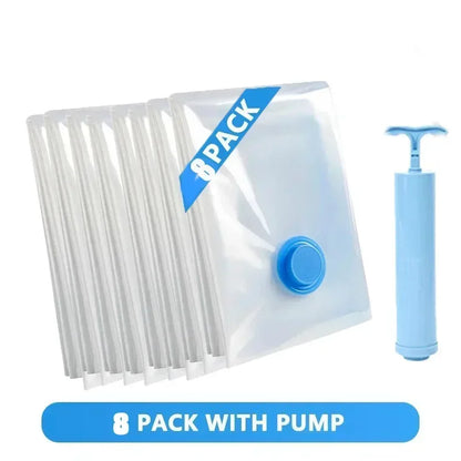 8PCS Vacuum Storage Bags - Space Saver Travel Storage with Hand-Pump