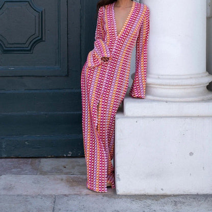 Sexy Rainbow Deep V Neck Split Long Dress - Y2K Knitted Party Dress