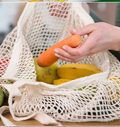 Portable Reusable Grocery Bags - Cotton Mesh String Shopping Tote