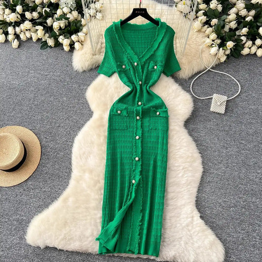 Chic Fashion Slim Wrap Bodycon Dress - Summer Knitted Long Dress