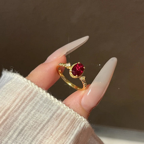 Retro Court Style Oval Ruby Rings For Women Fashion Luxurious High