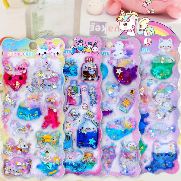 Funny Bottles Cartoon Animals Cat Rabbit Water Stickers 3d