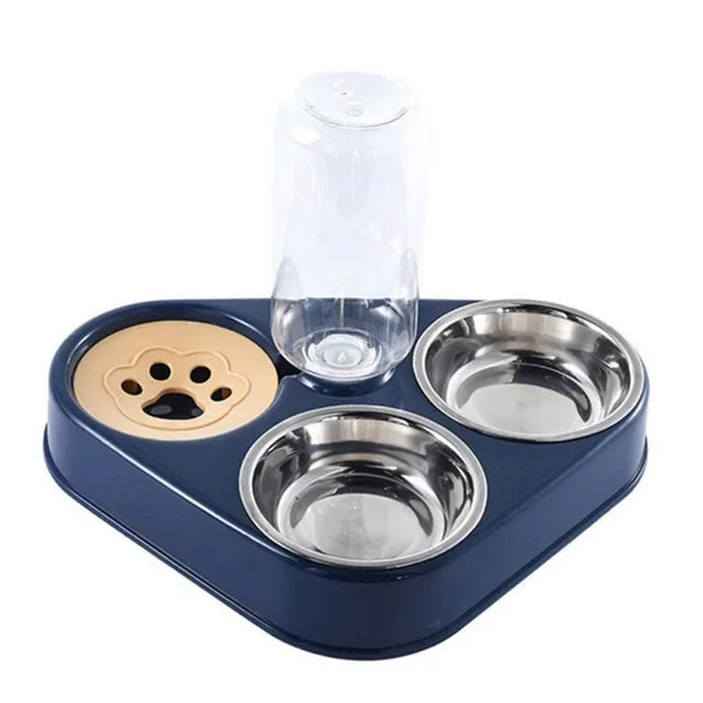 3-in-1 Stainless Steel Pet Feeder - Dog & Cat Food and Water Bowl