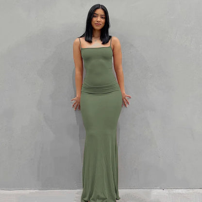 Sexy Spaghetti Strap Black Maxi Dress - Y2K Sleeveless Bodycon Evening Dress