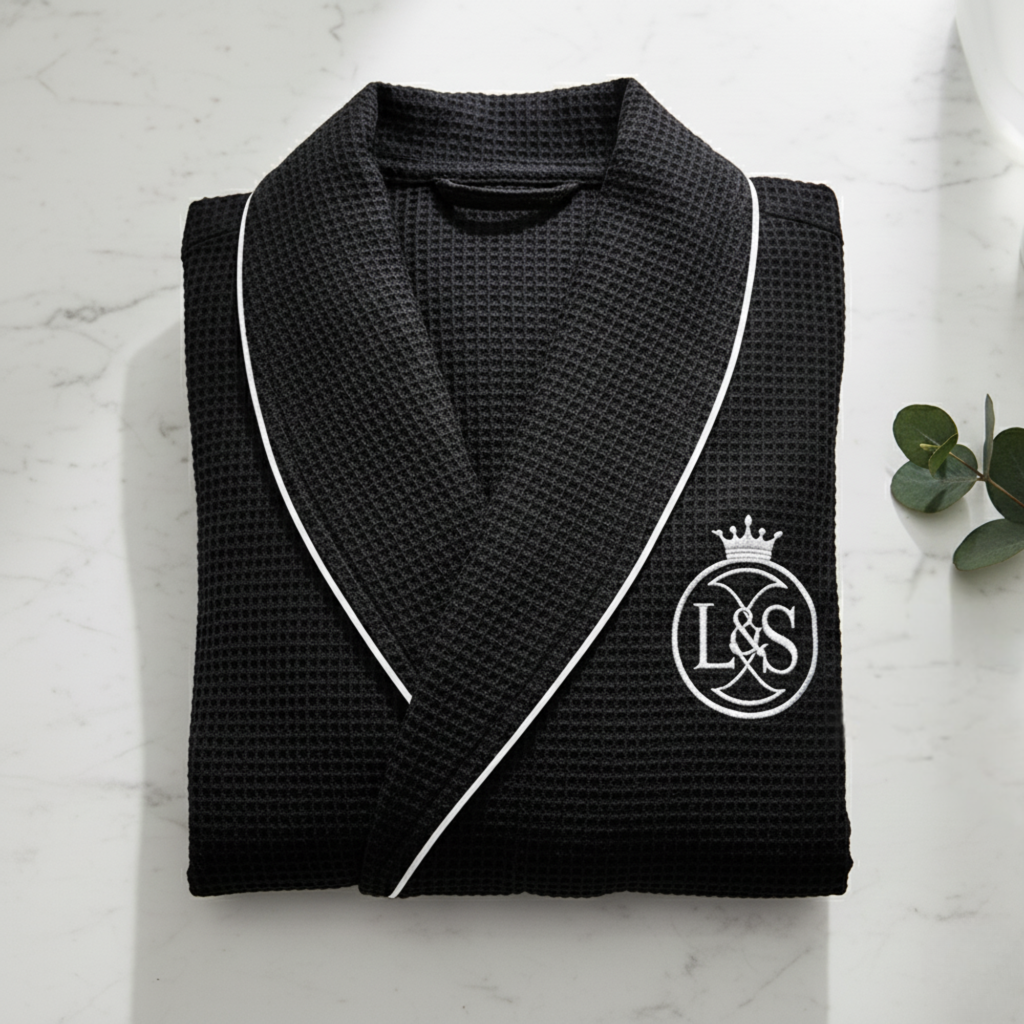 Premium Men's Waffle Robe with Contrast Piping Detail