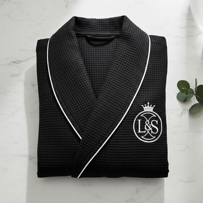 Premium Men's Waffle Robe with Contrast Piping Detail