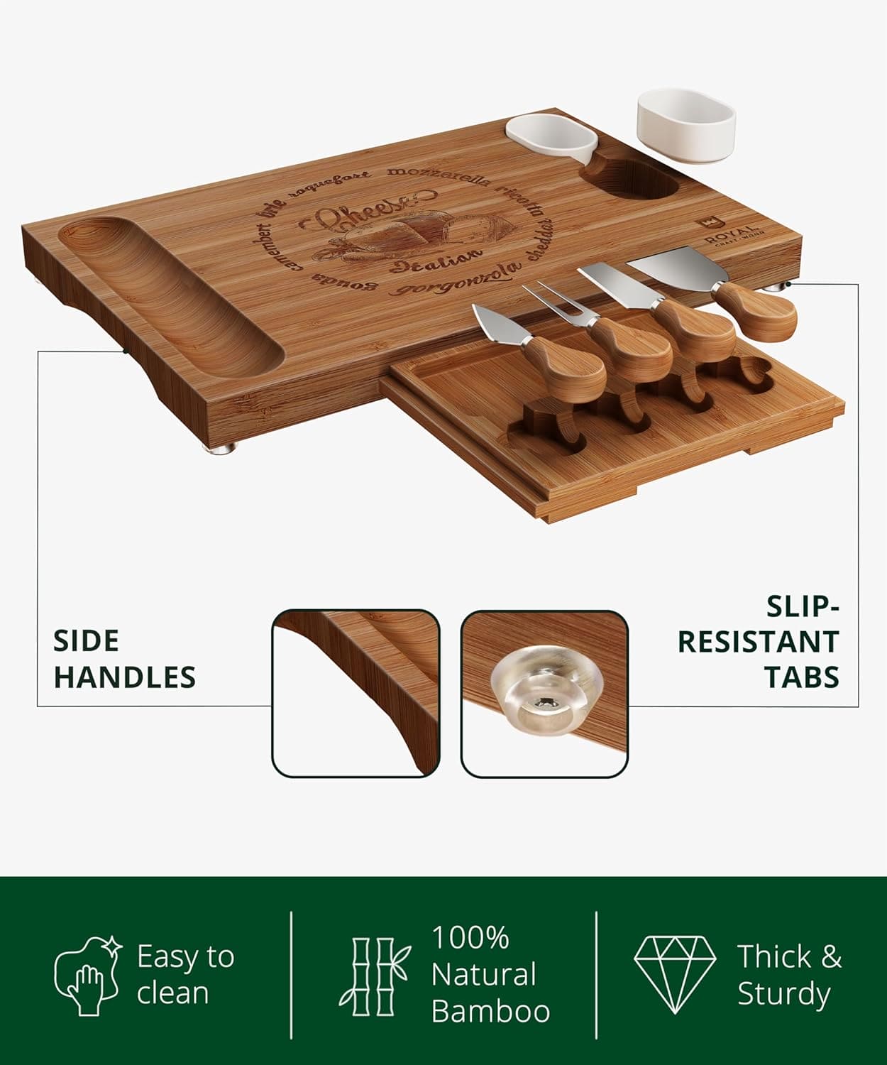 Cheese Board Set w/knives, 16.5“x11”, Brown
