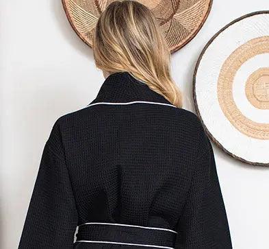 Women's Waffle Piping Bathrobe | Lightweight Spa Comfort