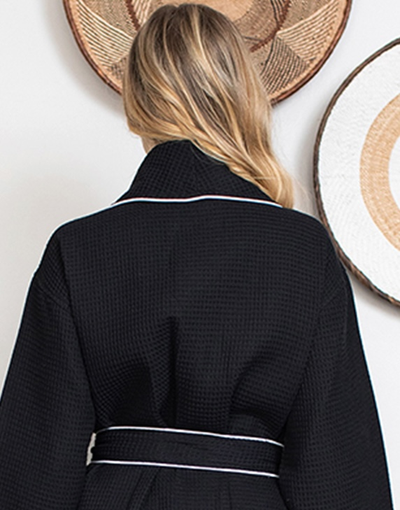 Women's Knee-Length Waffle Kimono Robe | Spa Comfort