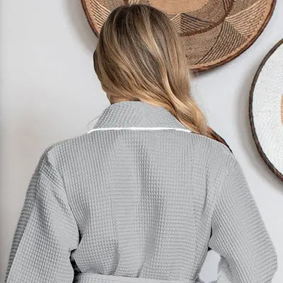 Women's Knee-Length Waffle Kimono Robe | Spa Comfort