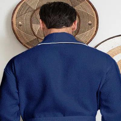 Premium Men's Waffle Robe with Contrast Piping Detail
