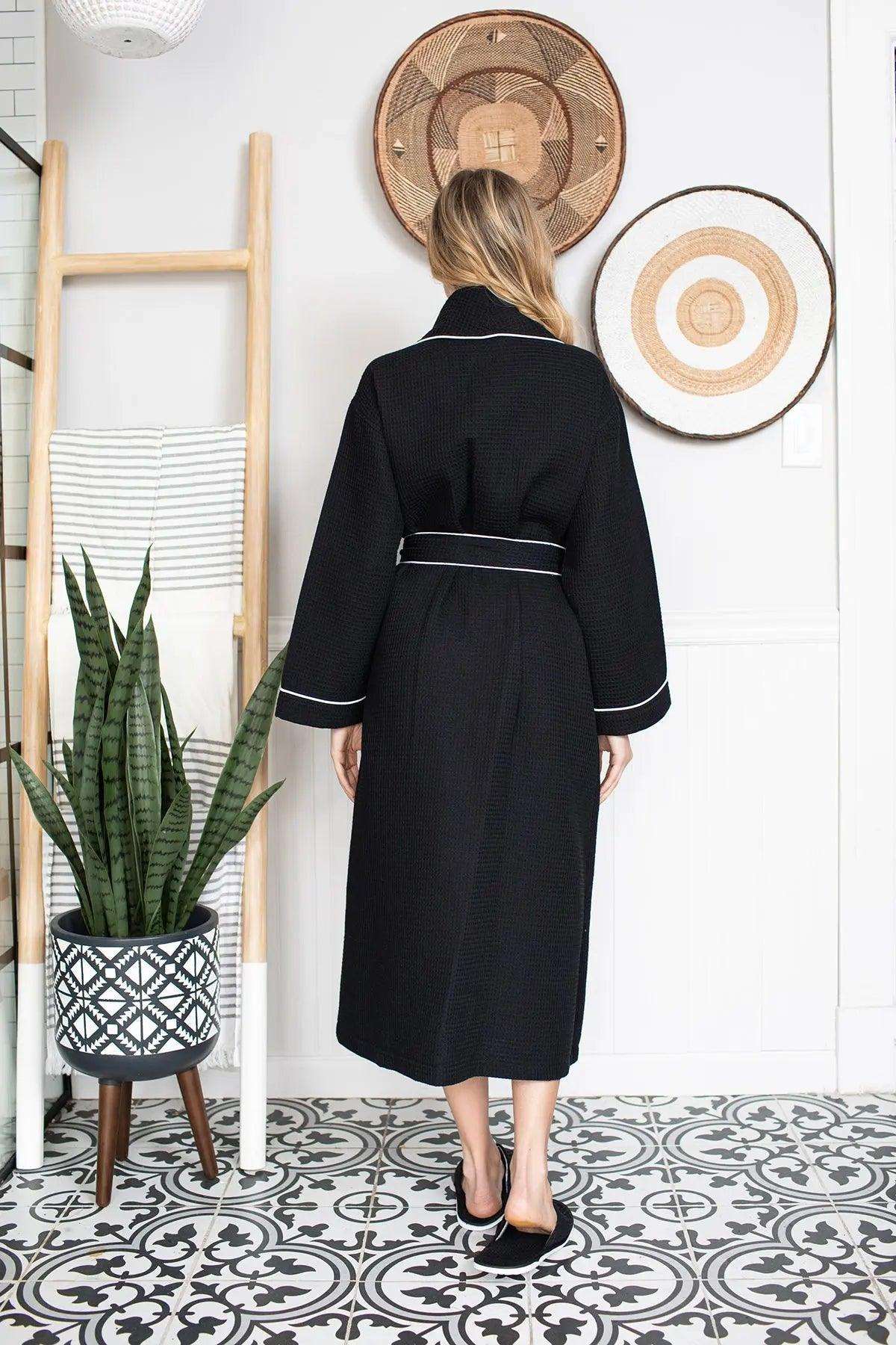 Women's Waffle Piping Bathrobe | Lightweight Spa Comfort