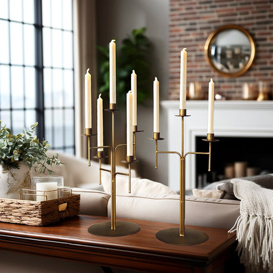 Freestanding Antique Iron Candelabra Set – Vintage 3-Cup & 5-Cup Candle Holders
