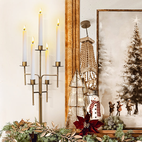 Freestanding Antique Iron Candelabra Set – Vintage 3-Cup & 5-Cup Candle Holders