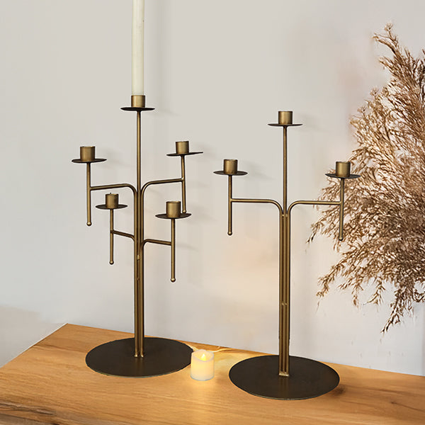 Freestanding Antique Iron Candelabra Set – Vintage 3-Cup & 5-Cup Candle Holders